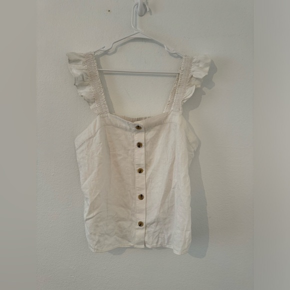 J. Crew Tops - J.Crew Linen Blend Tank Top Ruffle Straps Button Front Feminine Coastal NWT XL